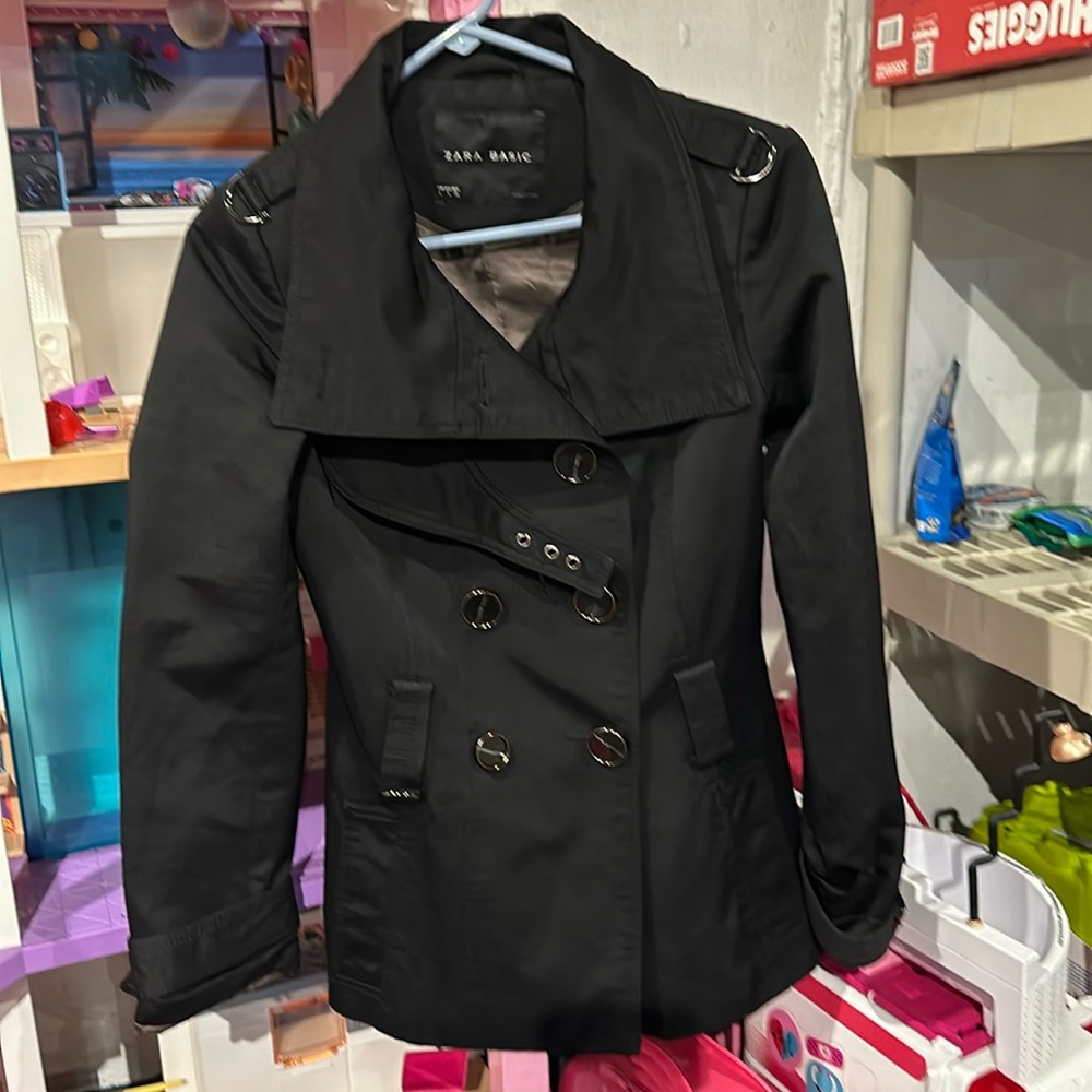 Zara Basic Women's Double Breasted Black Trench C… - image 1